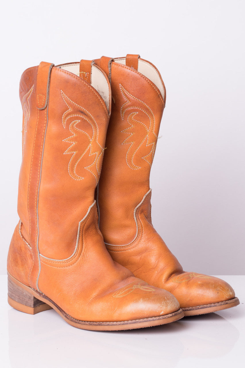 Vintage Orange Leather Cowboy Boots (9.5W)