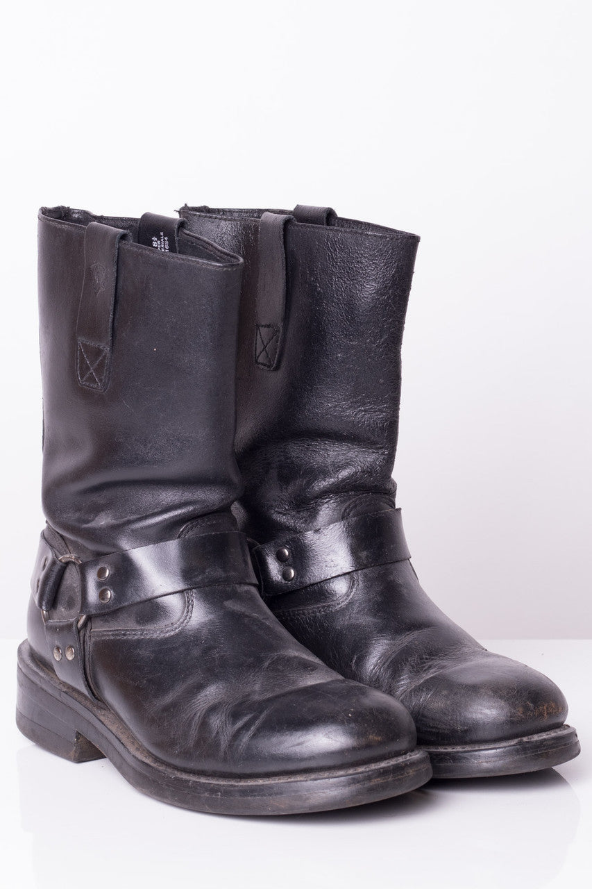 Black Leather Round Toe Boots (8.5)