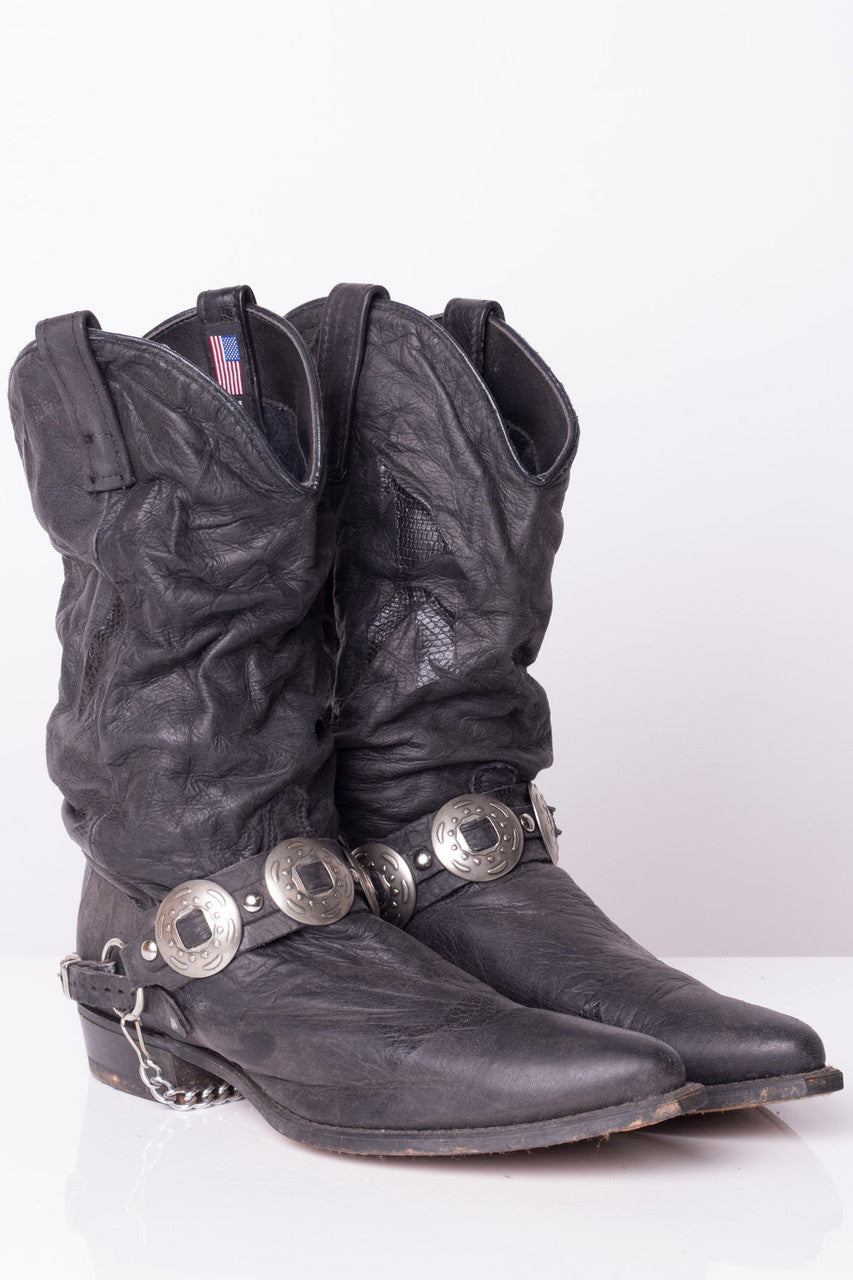 Vintage Silver Buckled Cowboy Boots (9.5D)