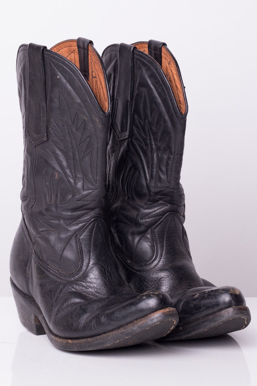 Black Leather Cowboy Boots (7F)