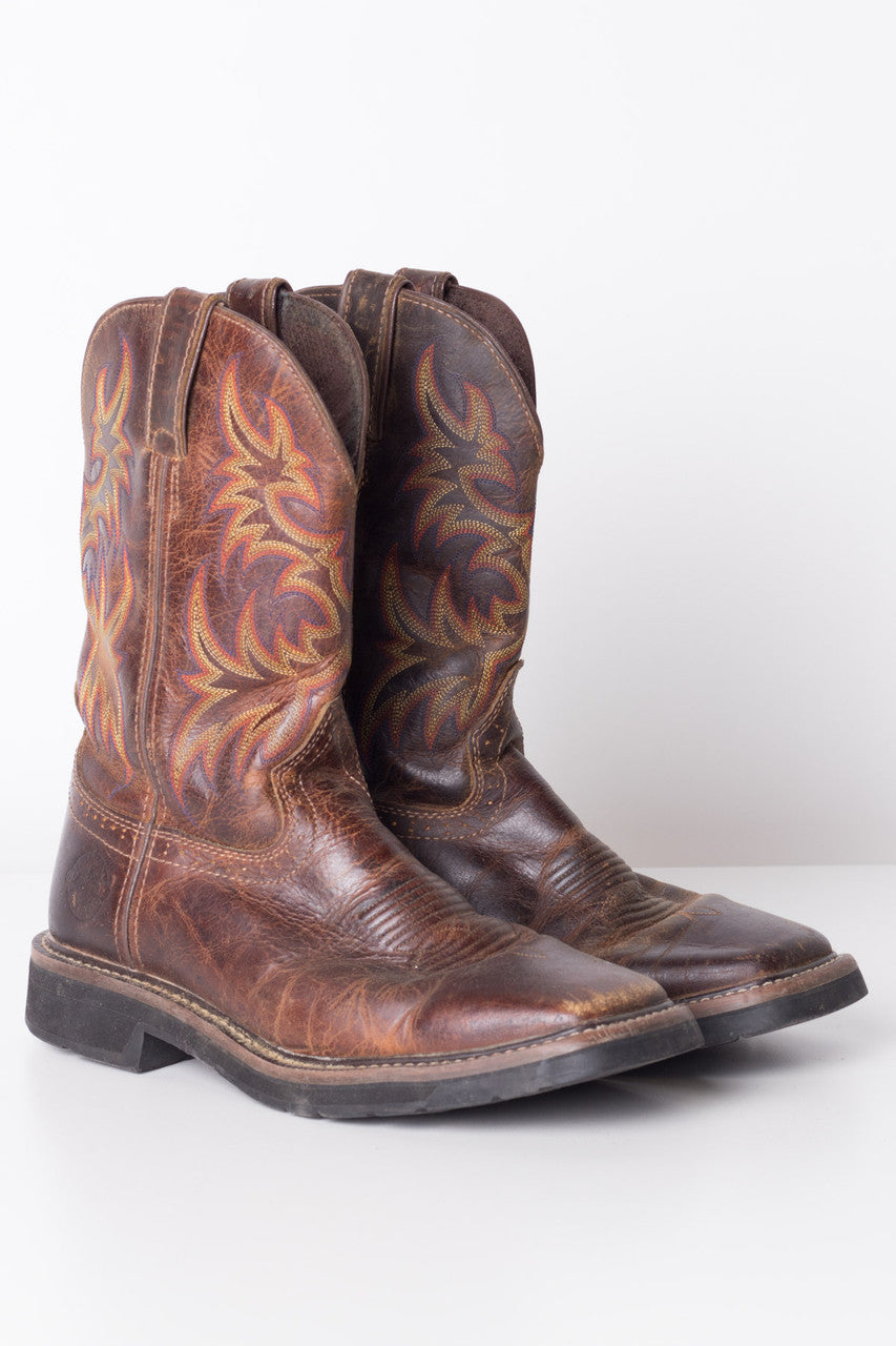 Flaming Square Toe Justin Cowboy Boots (8D)