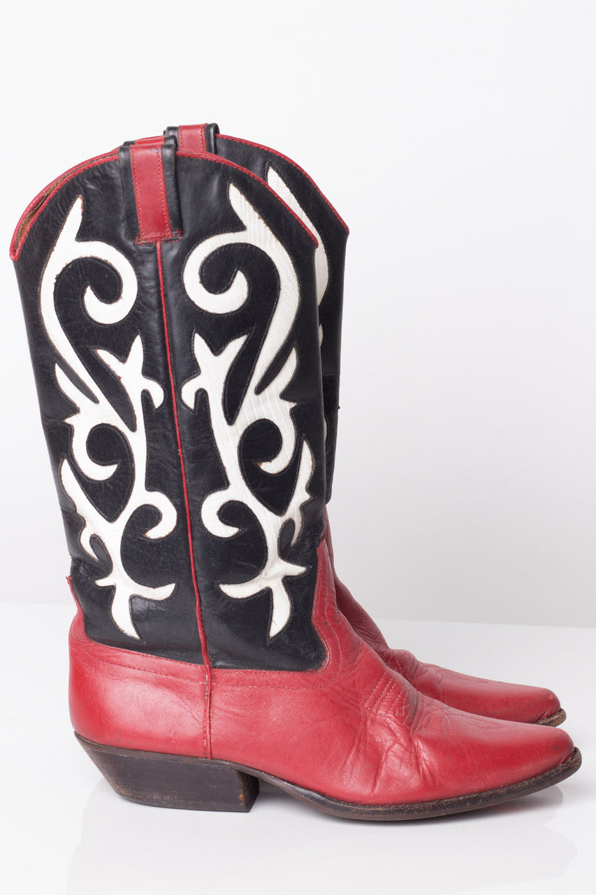 Red & White Vintage Cowboy Boots (6 M)