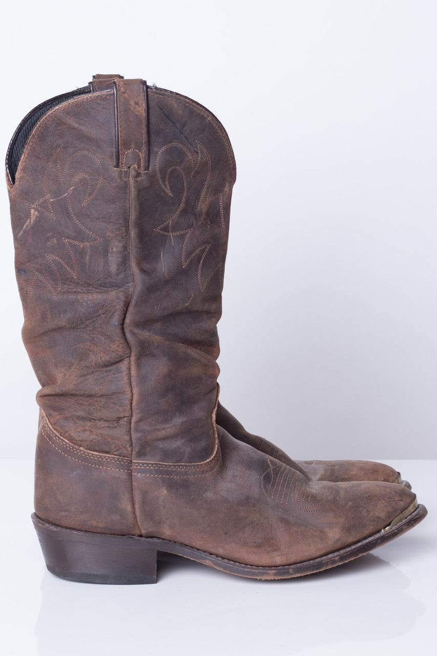 Detailed Leather Vintage Cowboy Boots (10D)