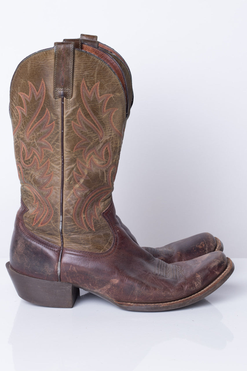 Green Leather Ariat Vintage Cowboy Boots (13D)