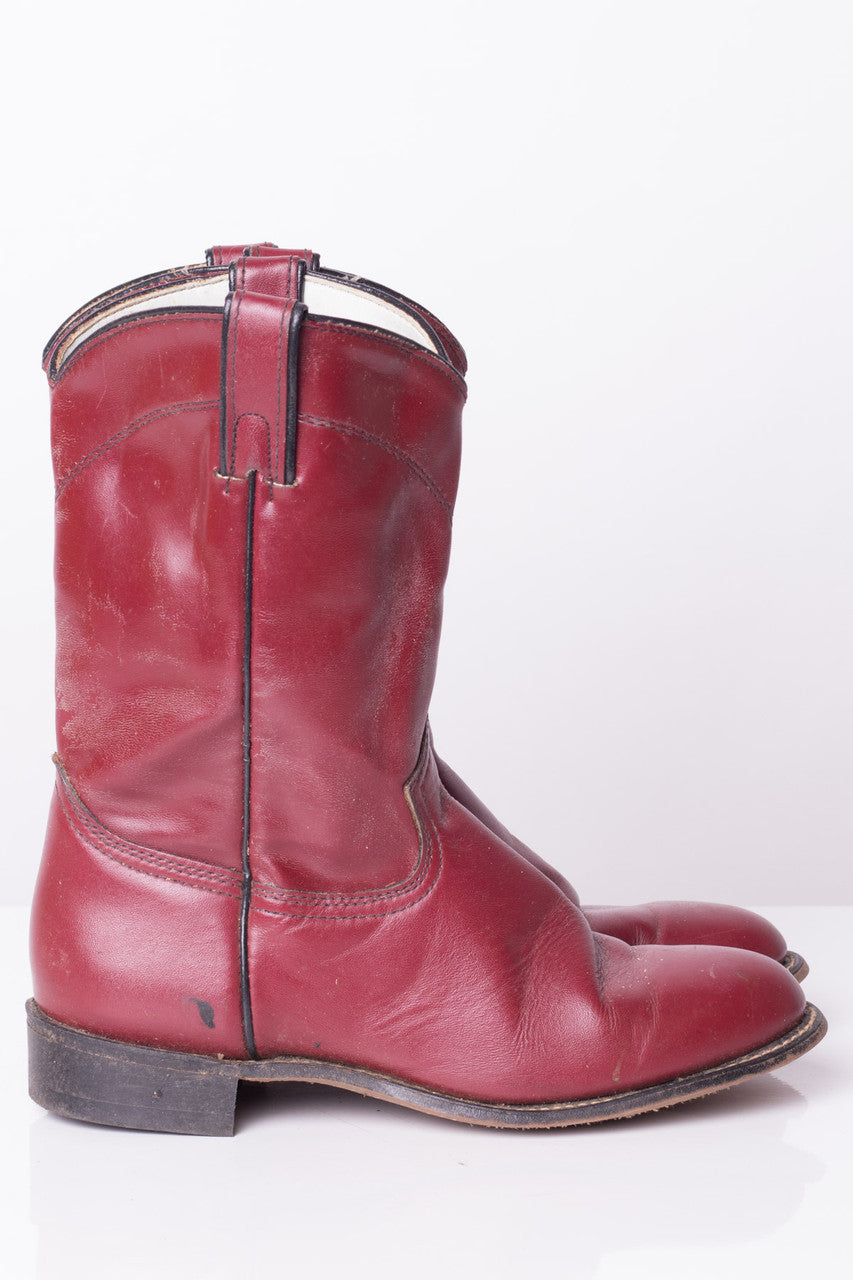 Vintage Red Leather Cowboy Boots (7.5M)