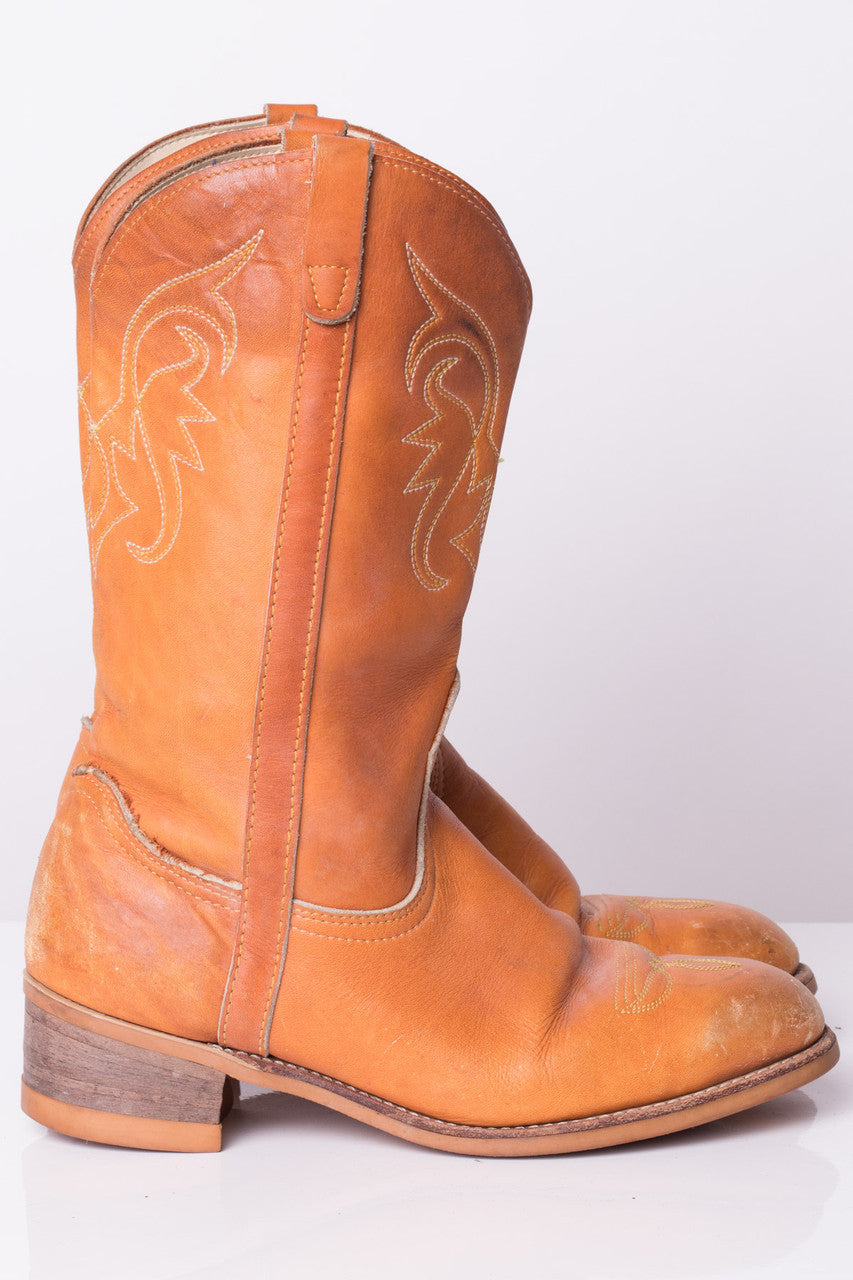 Vintage Orange Leather Cowboy Boots (9.5W)