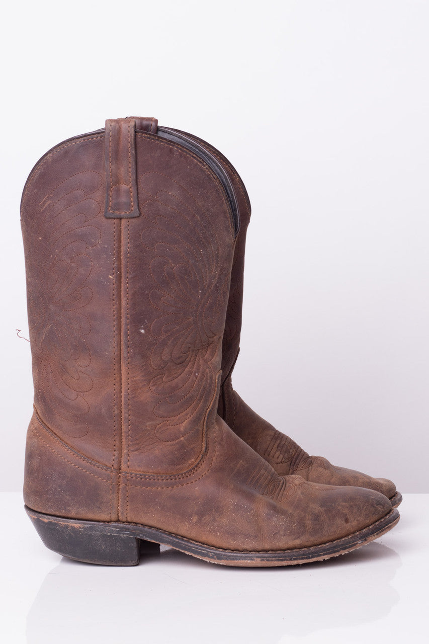 Vintage Brown Leather Cowboy Boots (7.5M)