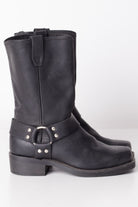 Belted Black Leather Cowboy Boots (8M)