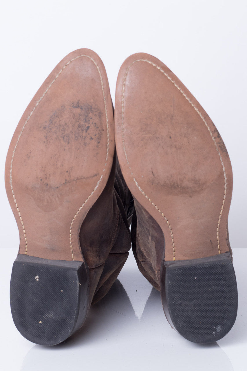 Detailed Leather Vintage Cowboy Boots (10D)