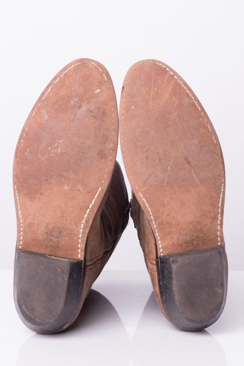 Vintage Brown Leather Cowboy Boots (7.5M)