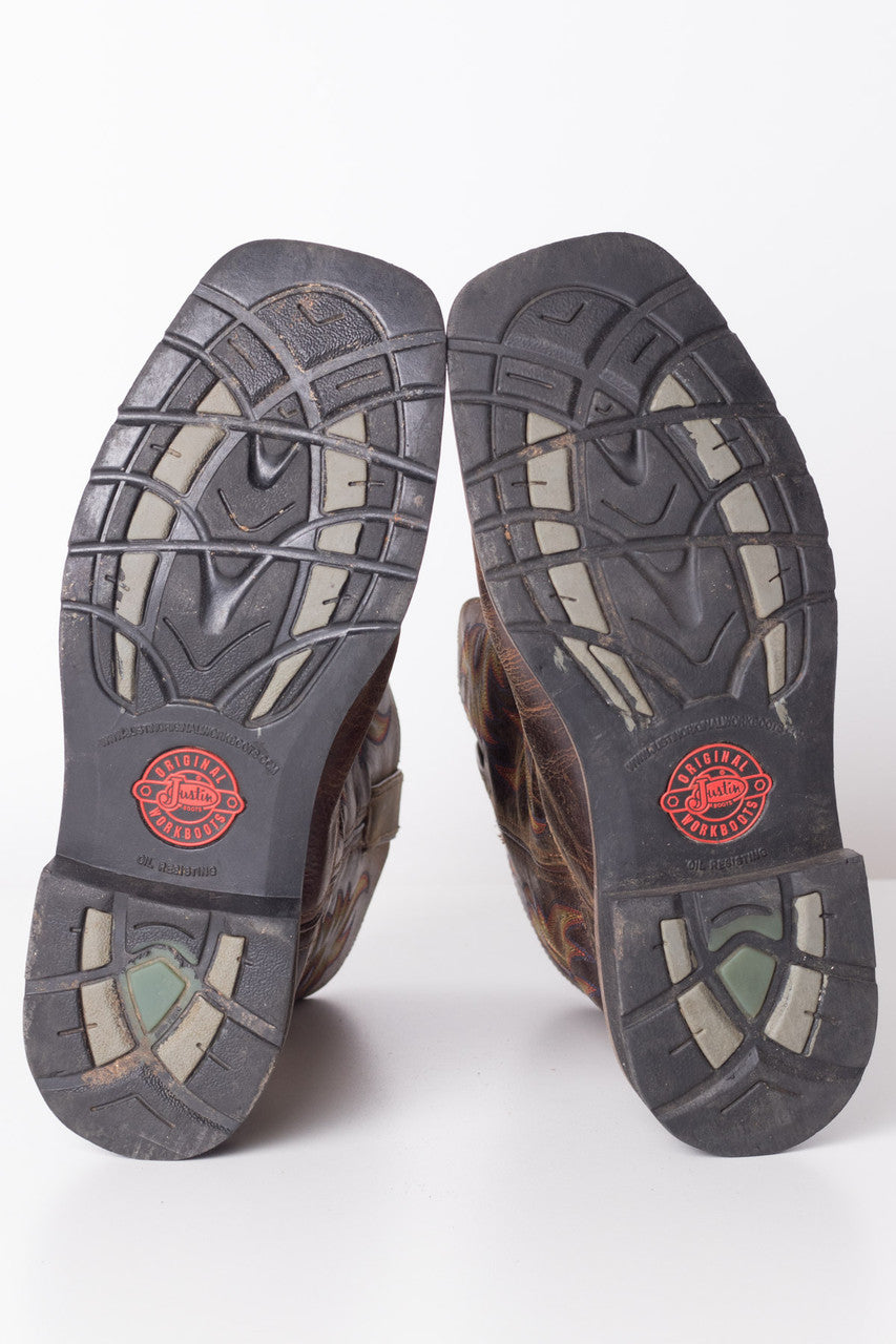 Flaming Square Toe Justin Cowboy Boots (8D)