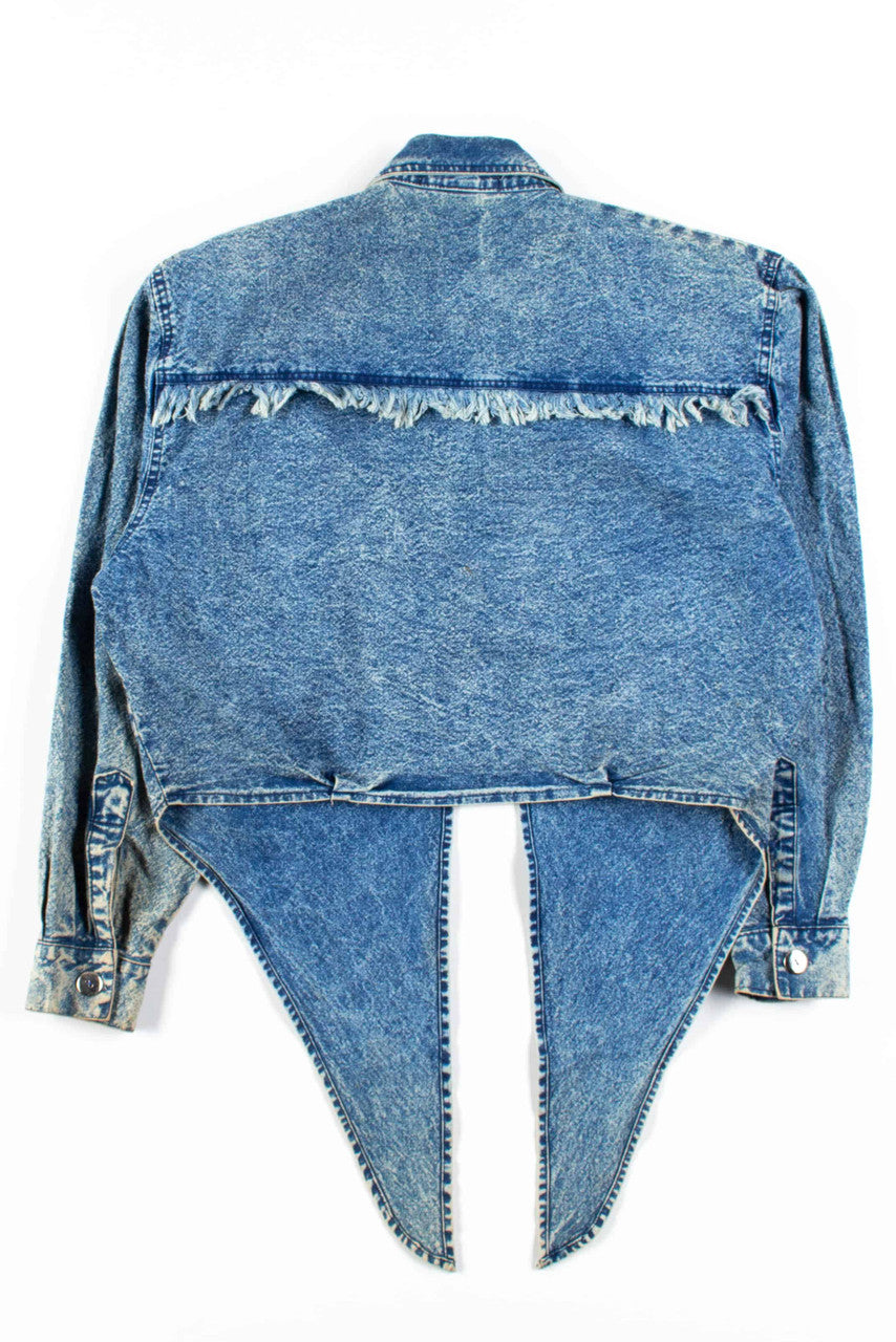 Vintage Cropped Tie Front Embellished Denim Jacket