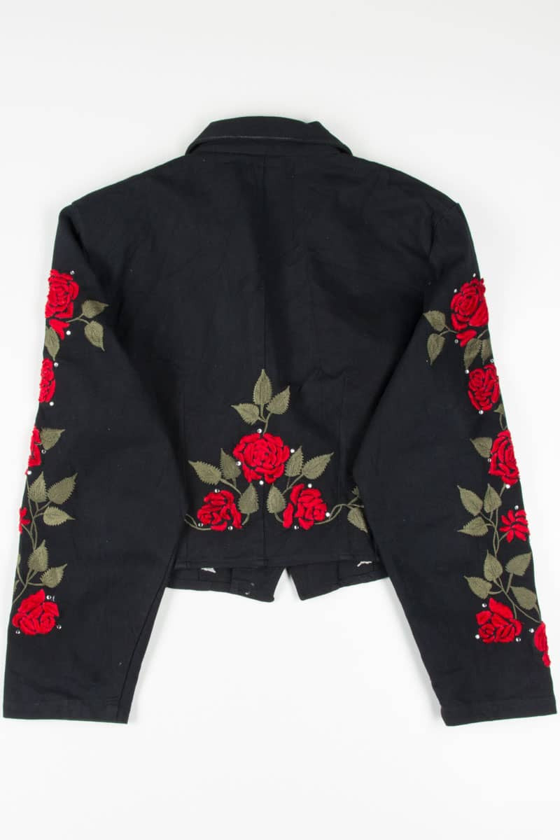 Rose Embroidered Bolero Denim Jacket 1255