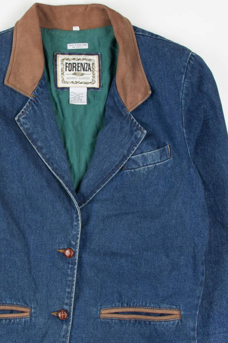 Vintage Leather Trim Denim Jacket 1235