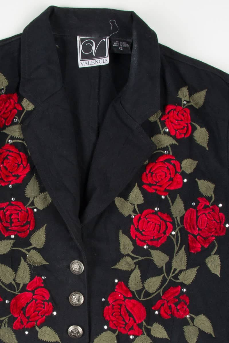 Rose Embroidered Bolero Denim Jacket 1255
