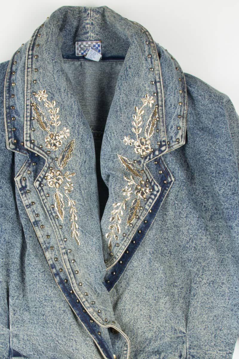 Vintage Acid Washed Gold Embroidered Denim Jacket 1261