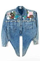 Vintage Cropped Tie Front Embellished Denim Jacket