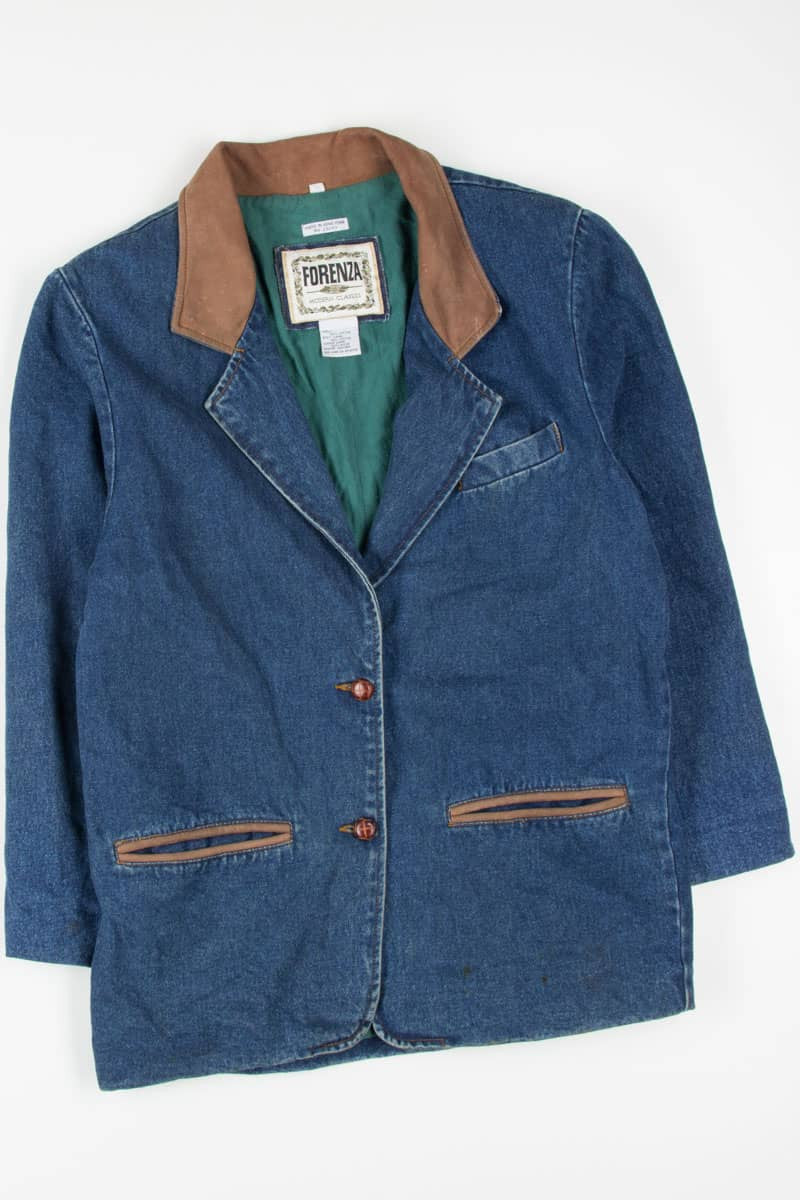 Vintage Leather Trim Denim Jacket 1235