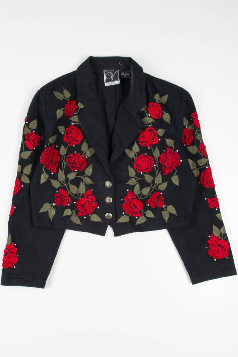 Rose Embroidered Bolero Denim Jacket 1255