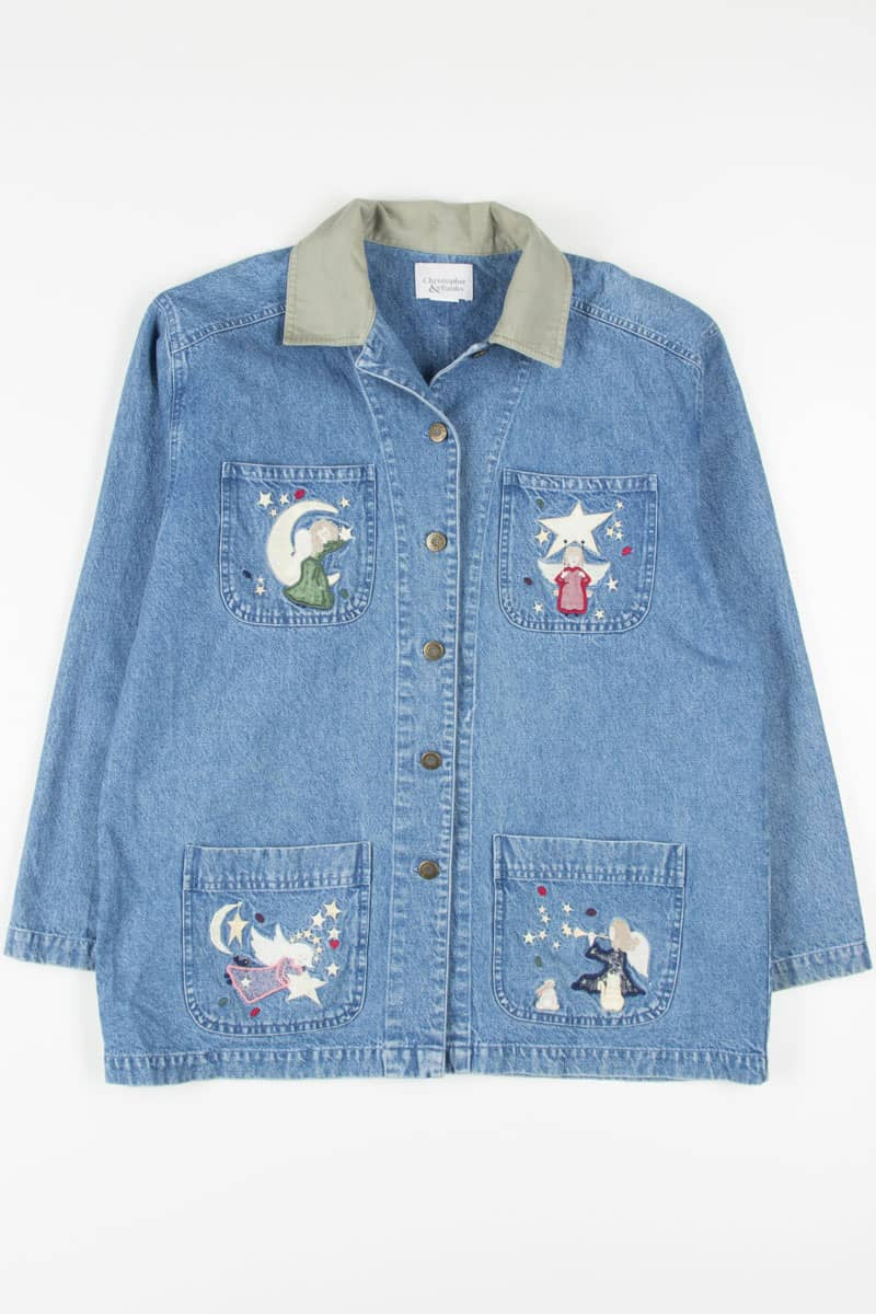 Vintage Embroidered Angels Denim Jacket 1302