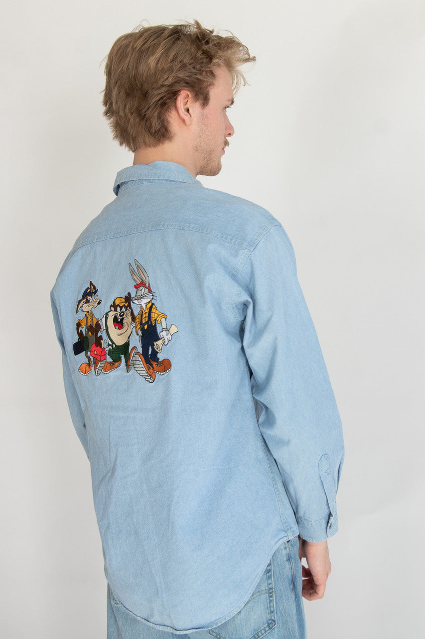 Vintage Looney Tunes Contractors Embroidery Button Up