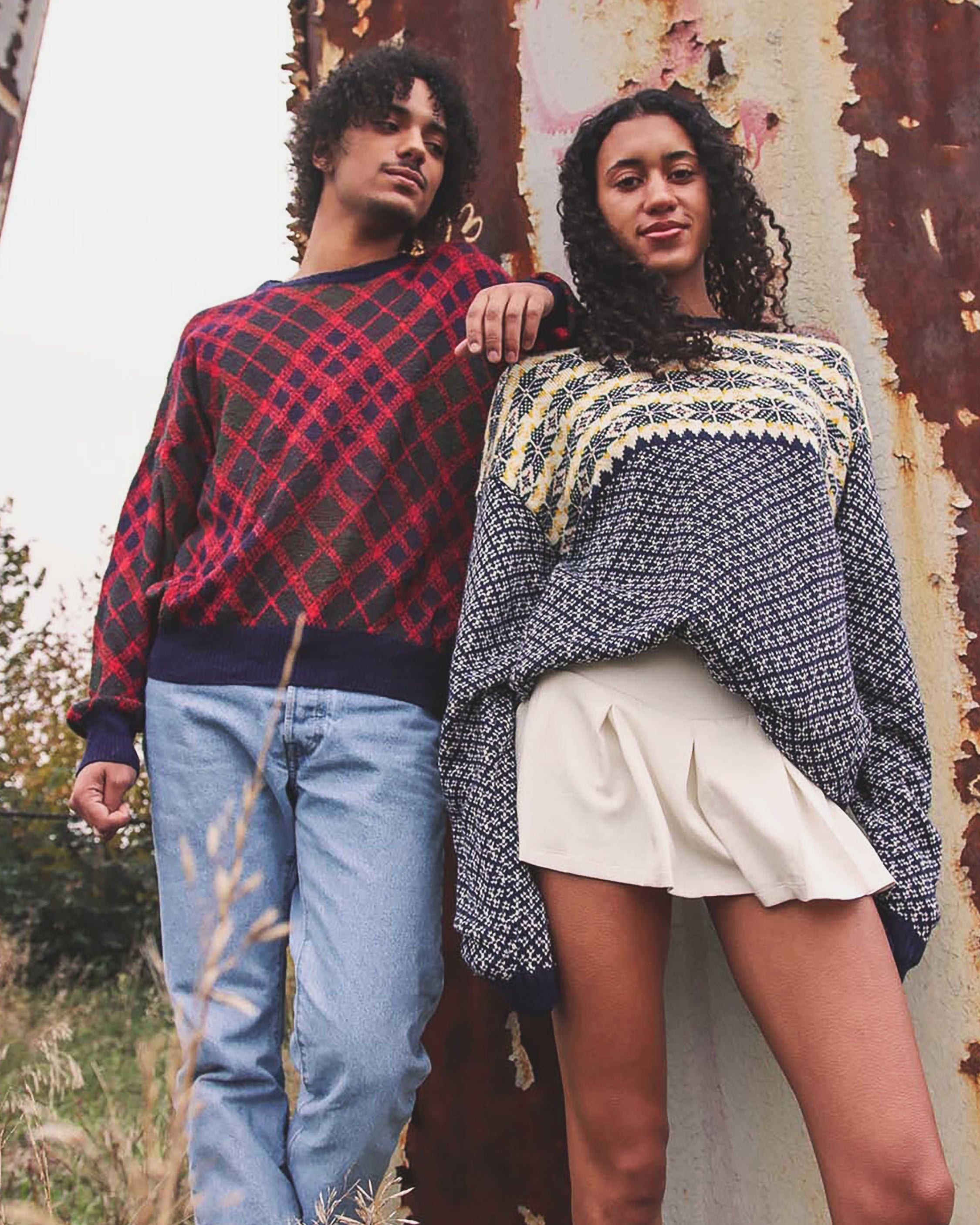 two models wearing vintage sweaters