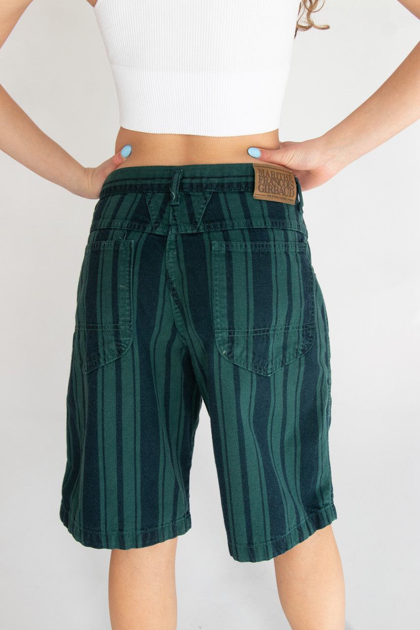 Vintage Navy Green Striped Marithe + Francois Girbaud High Waisted Shorts