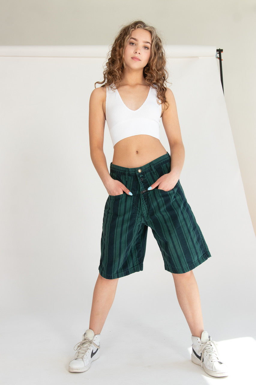 Vintage Navy Green Striped Marithe + Francois Girbaud High Waisted Shorts