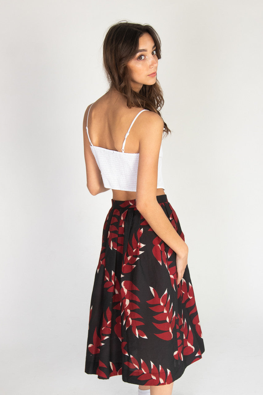 Vintage Navy Leaf Midi Skirt