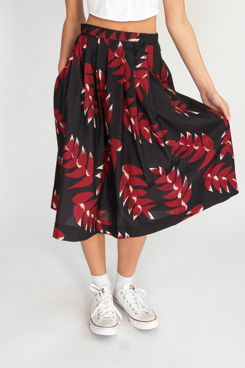 Vintage Navy Leaf Midi Skirt