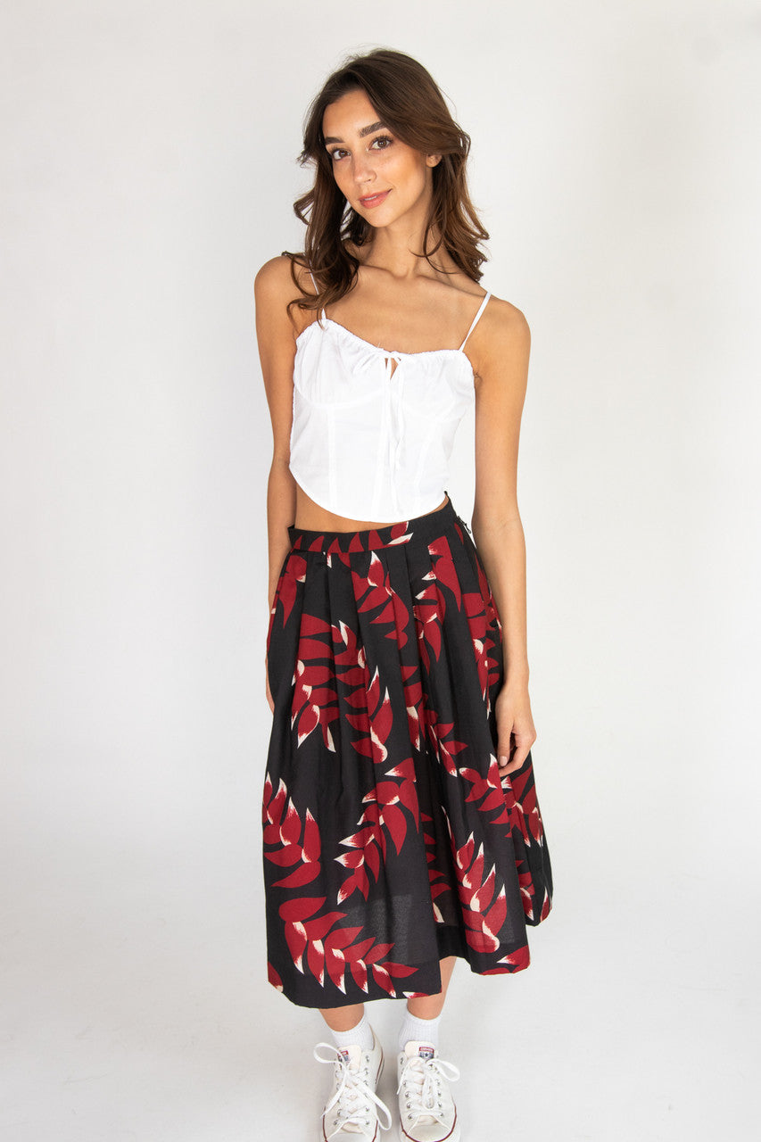 Vintage Navy Leaf Midi Skirt