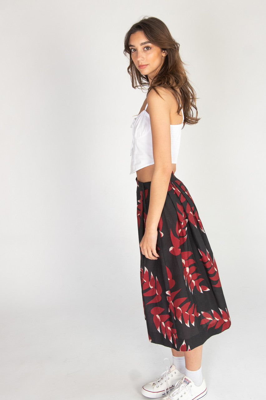 Vintage Navy Leaf Midi Skirt