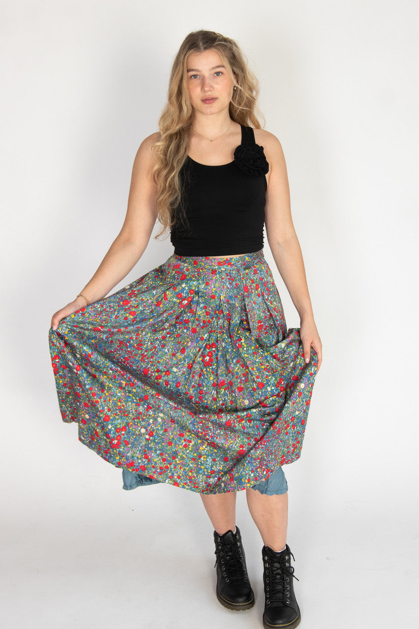 Vintage Poppy Field Floral Geiger Skirt