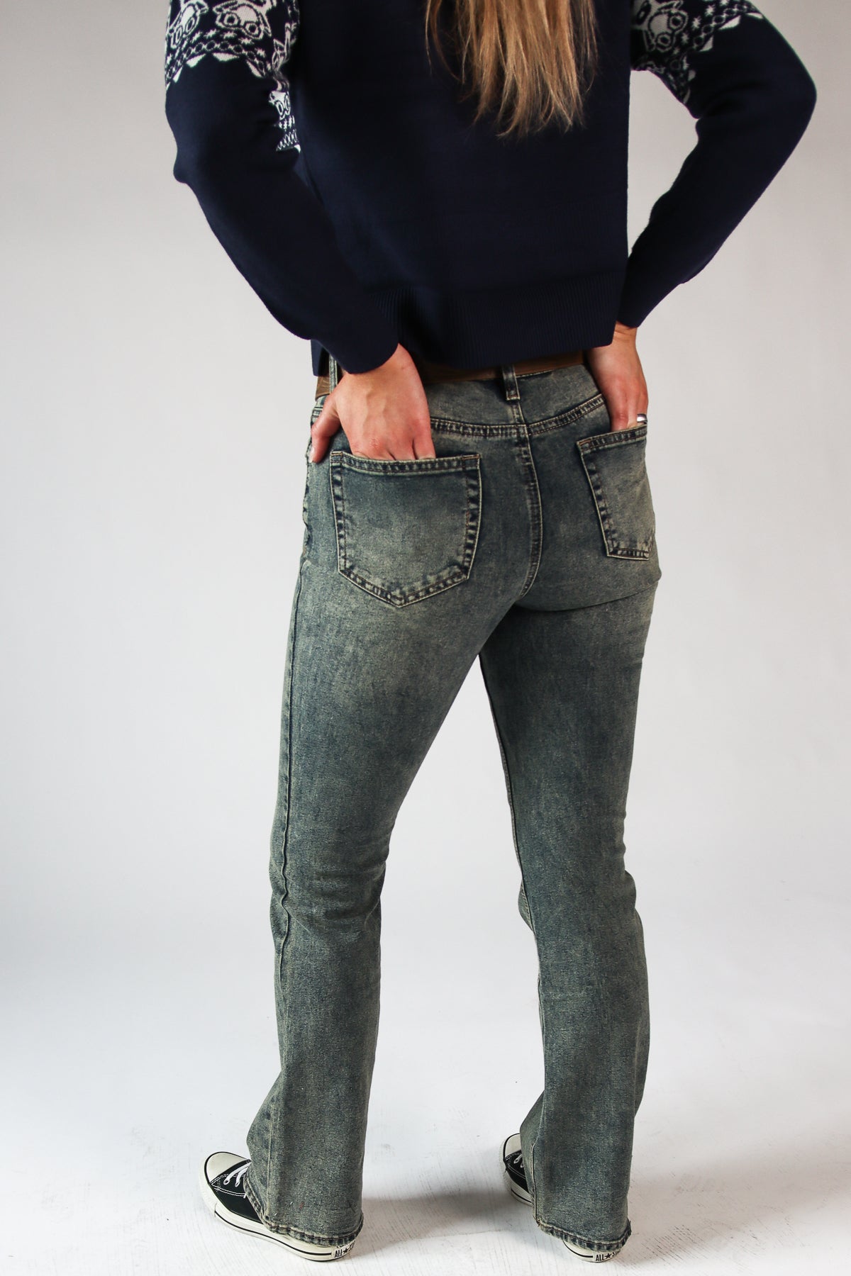 Western Belt Bootleg Jeans