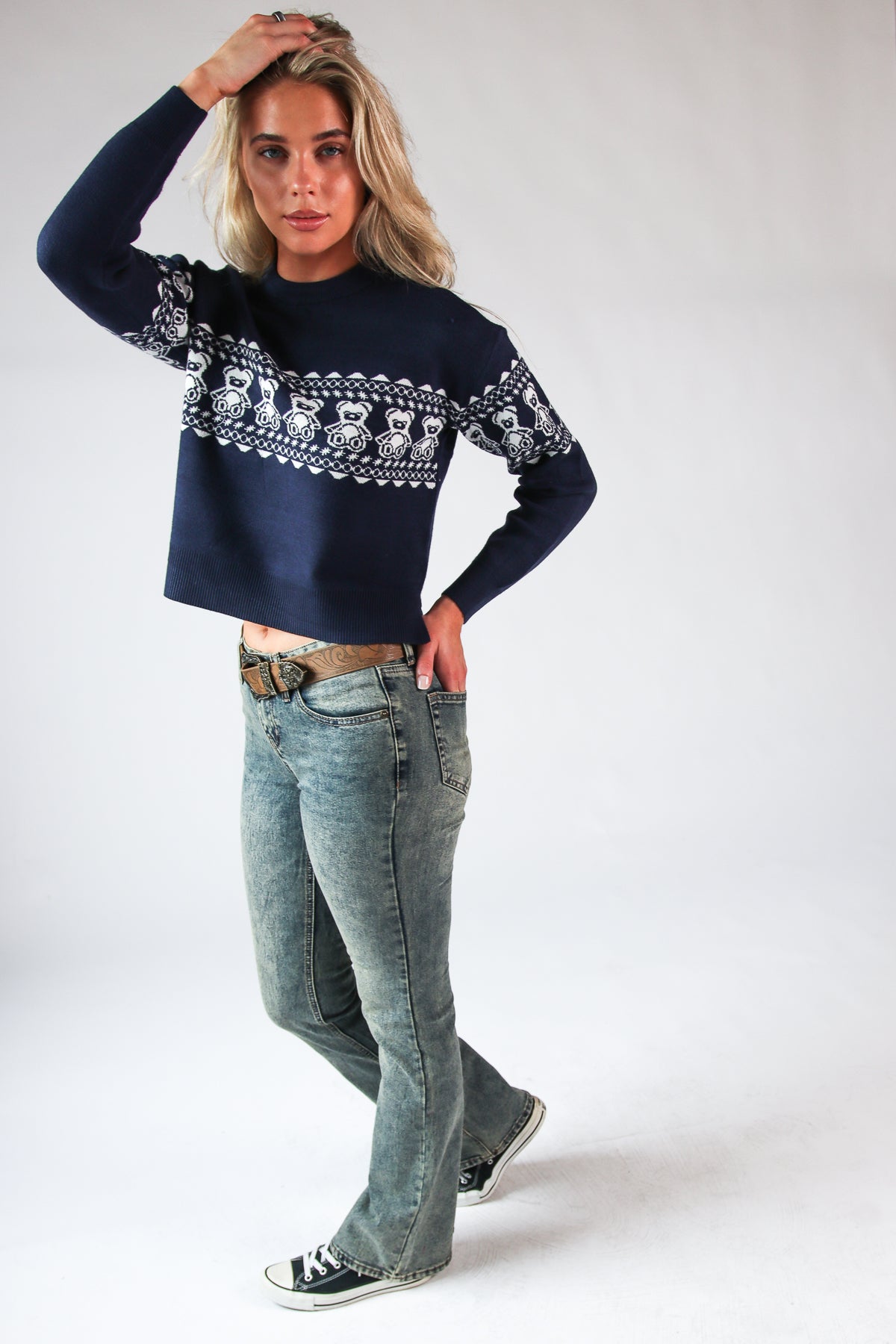 Western Belt Bootleg Jeans