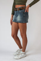 Western Belt Denim Mini Skirt