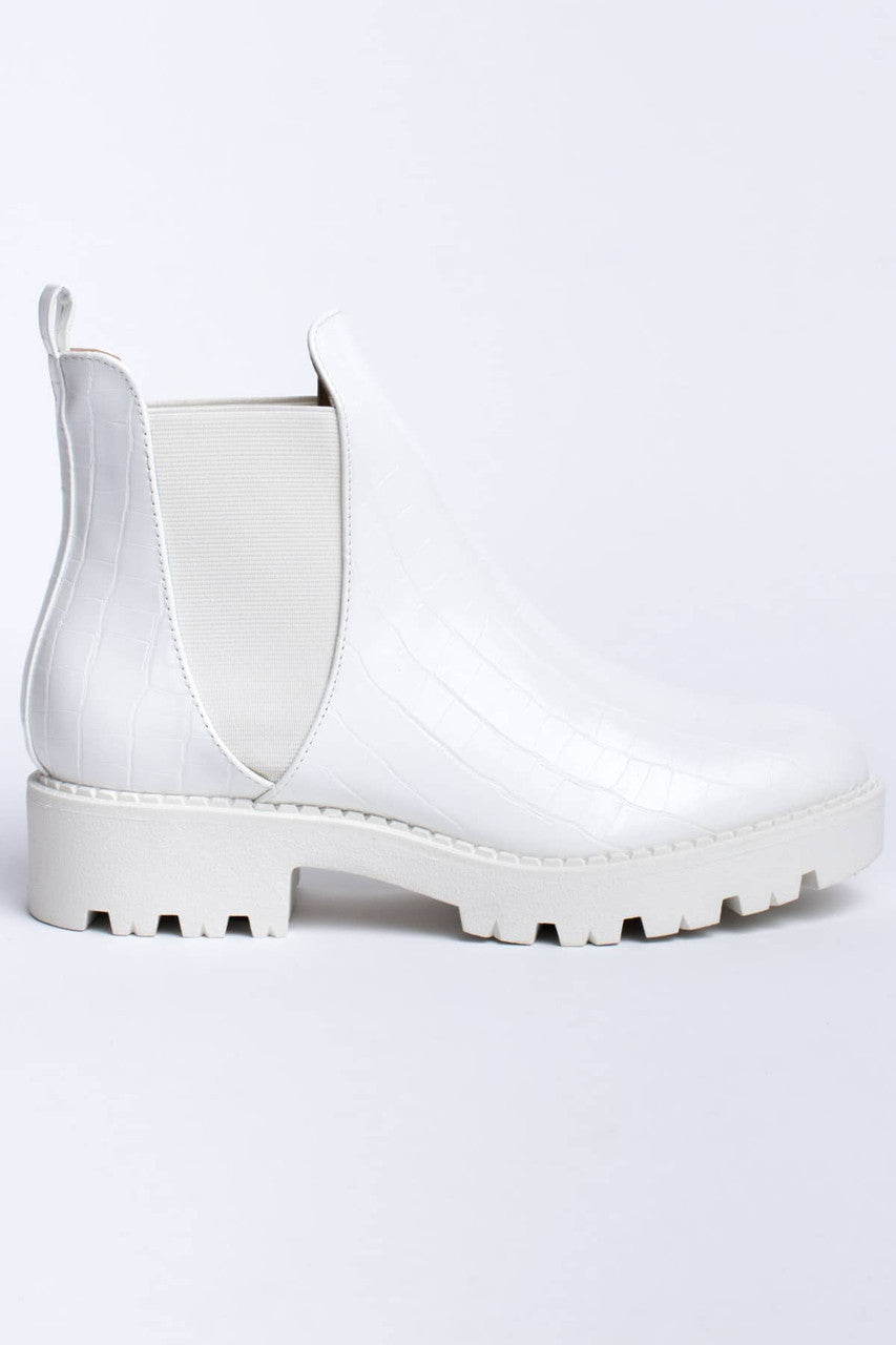 White Monochromatic Chelsea Boots