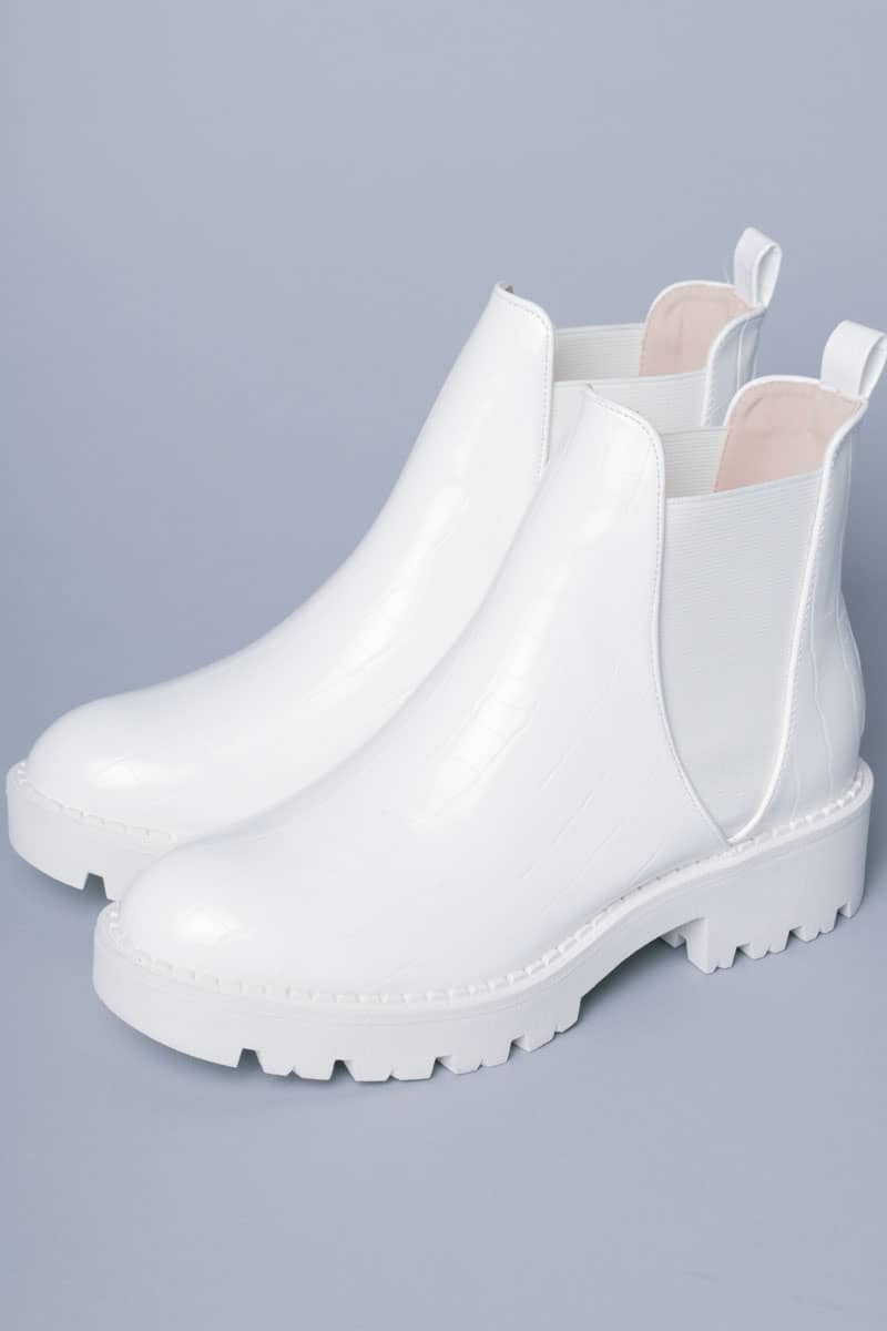 White Monochromatic Chelsea Boots