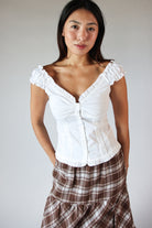 White Button Up Ruffle Sleeve Top