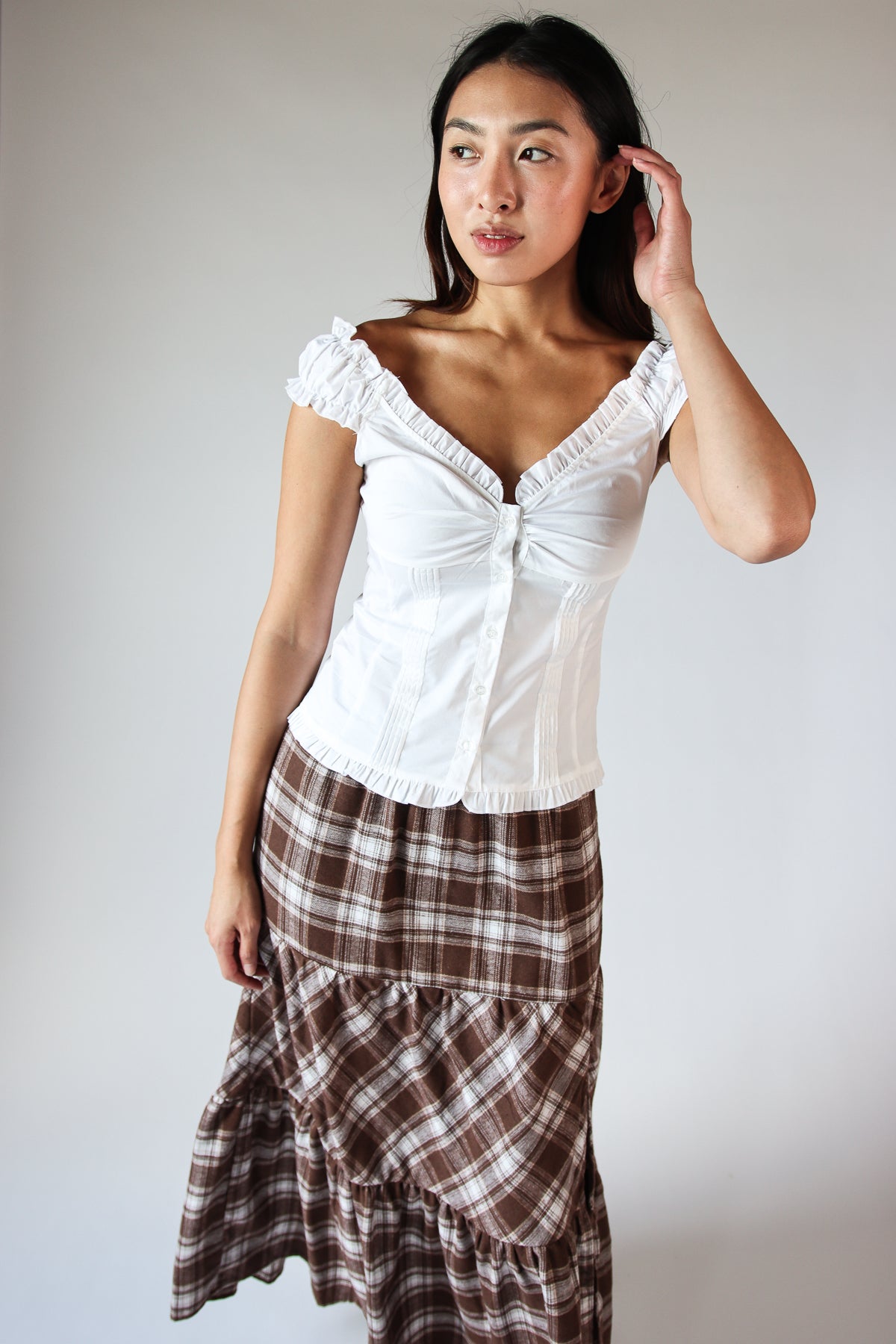 White Button Up Ruffle Sleeve Top