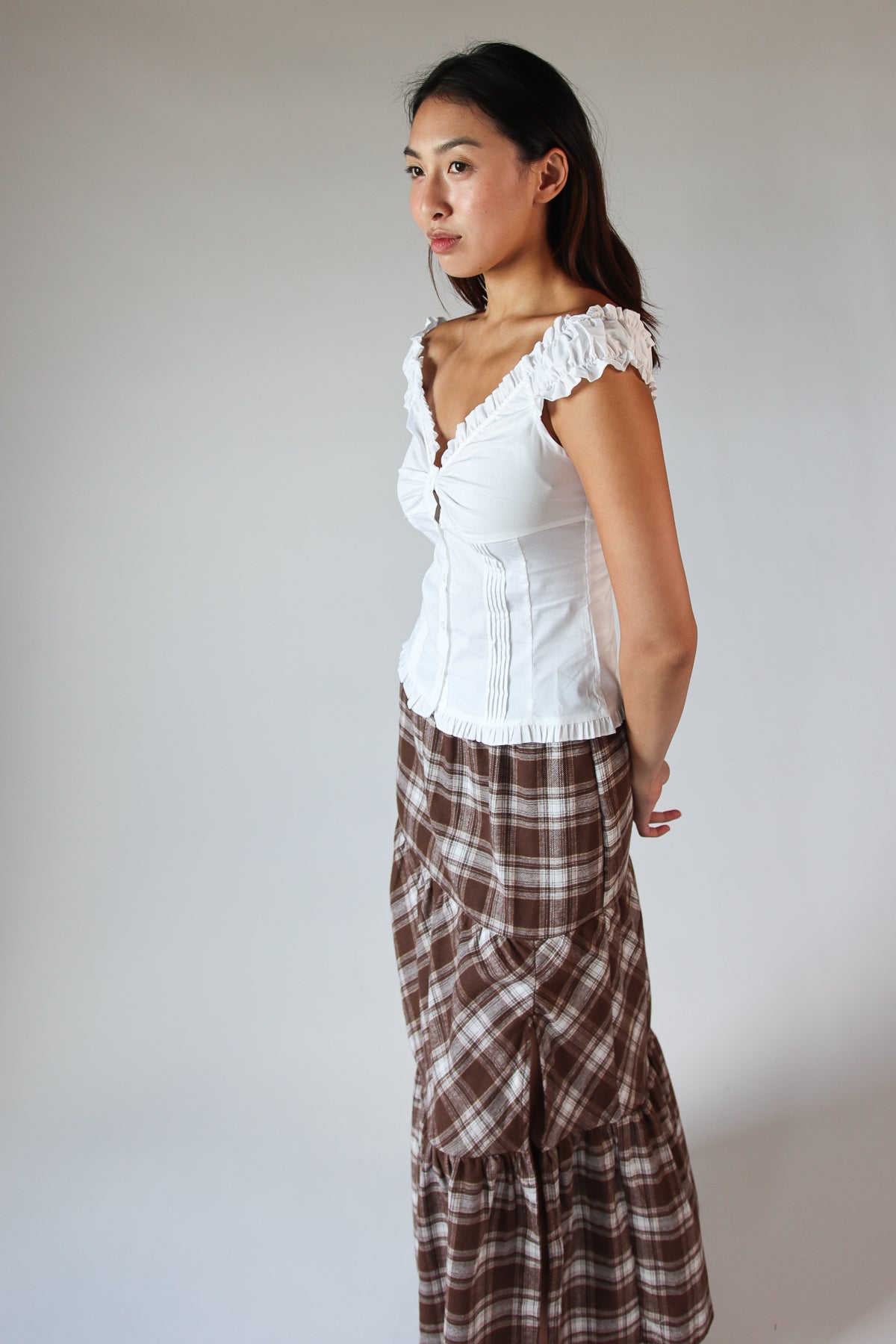 White Button Up Ruffle Sleeve Top