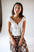 White Button Up Ruffle Sleeve Top