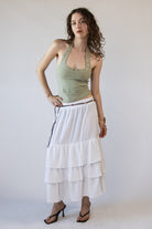 Braided Beaded Belt Tiered Maxi Skirt