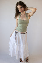 Braided Beaded Belt Tiered Maxi Skirt