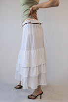 Braided Beaded Belt Tiered Maxi Skirt