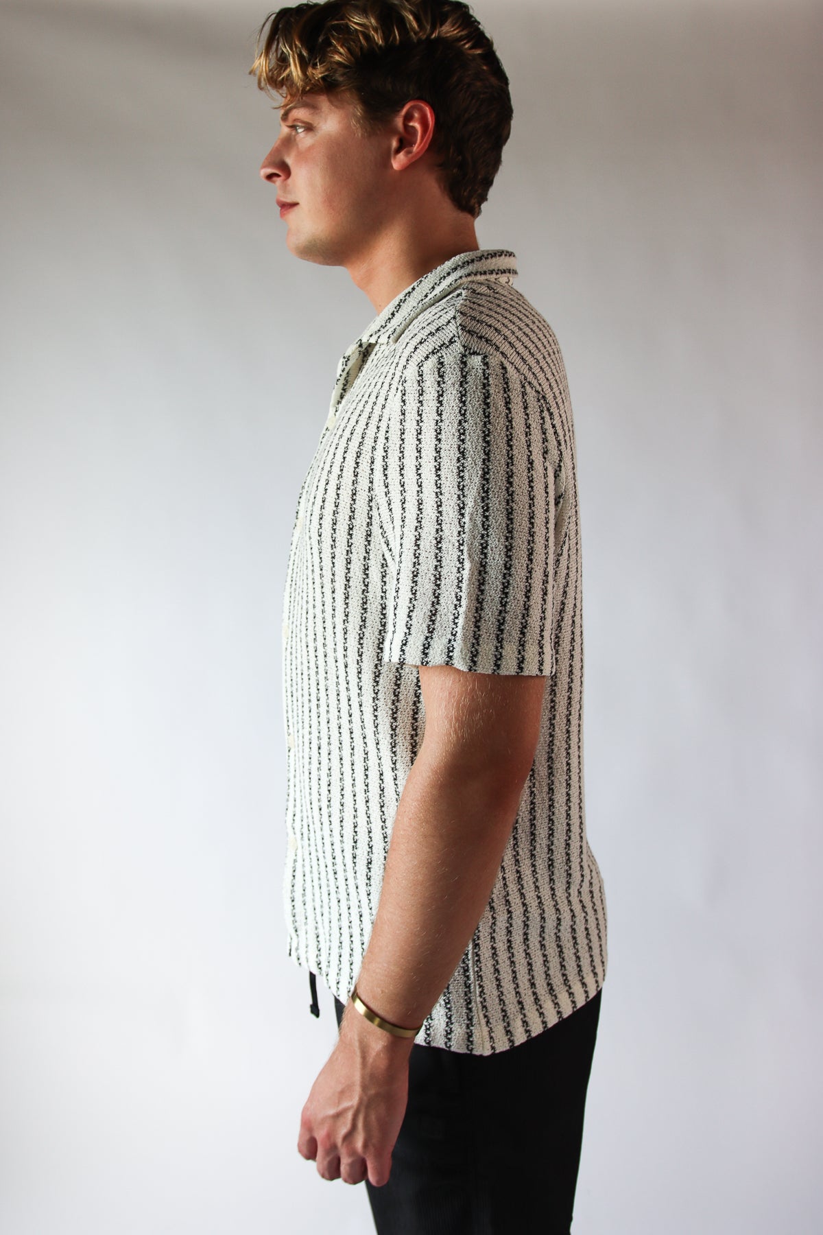 Natural Striped Woven Button Up Shirt
