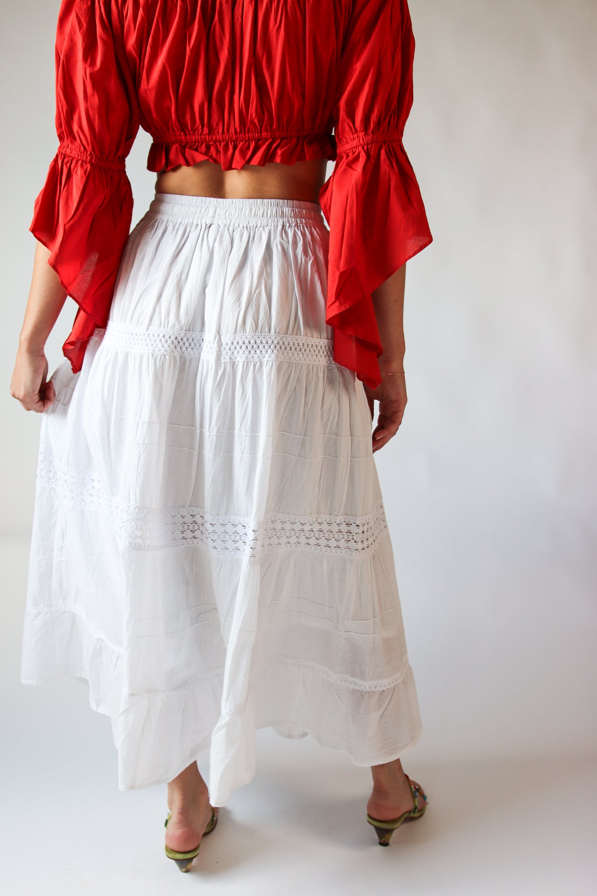 White Crochet Trim Maxi Skirt