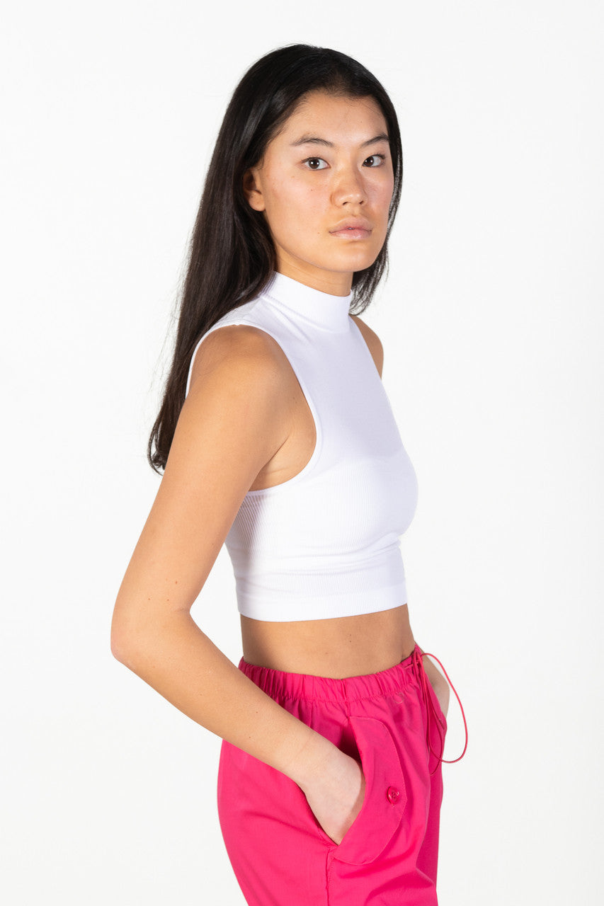 White Mock Neck Crop Tank
