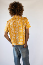Woven Granny Square Print Button Up Shirt