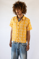 Woven Granny Square Print Button Up Shirt